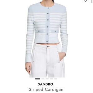 Sandro Sky Blue and White Striped Cropped Cardigan size 1
